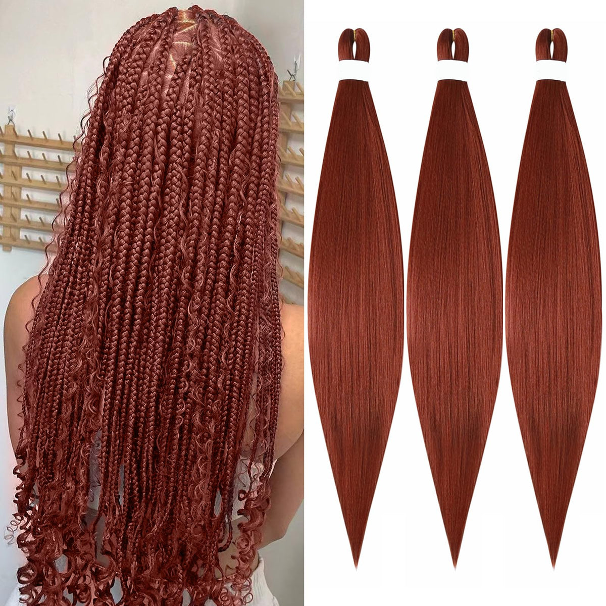 Roalnce 16&quot; Pre-Stretched Braiding Hair Extensions - Soft Synthetic Knotless Yaki Texture, Ginger 3Pks