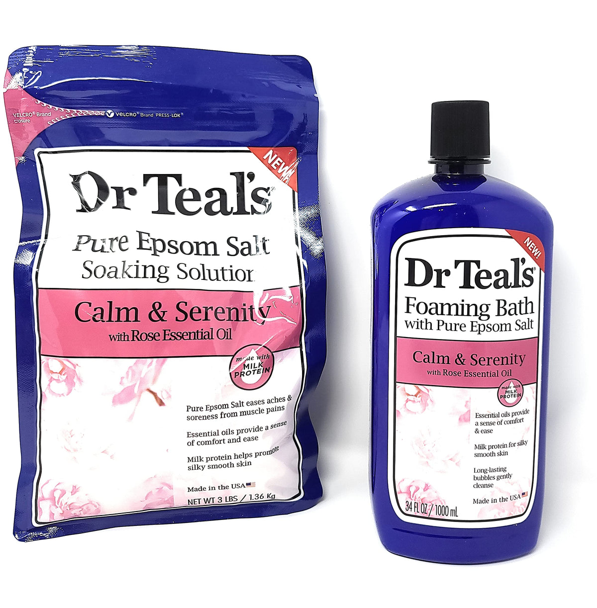 Dr Teal'S Calm & Serenity Bundle - Epsom Salt Soaking Solution & Foaming Bath, 3 Lbs & 34