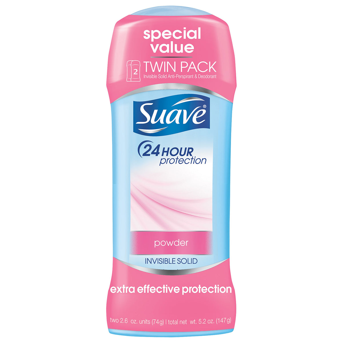 Suave 24 Hour Protection Anti-Perspirant Deodorant Twin Pack, Invisible Solid, 5.20 Oz