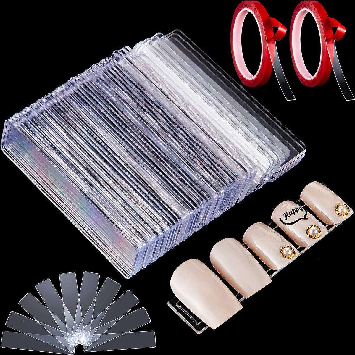 Blulu 100 Transparent Nail Display Stands With Double-Sided Tape For Nail Art & Practice