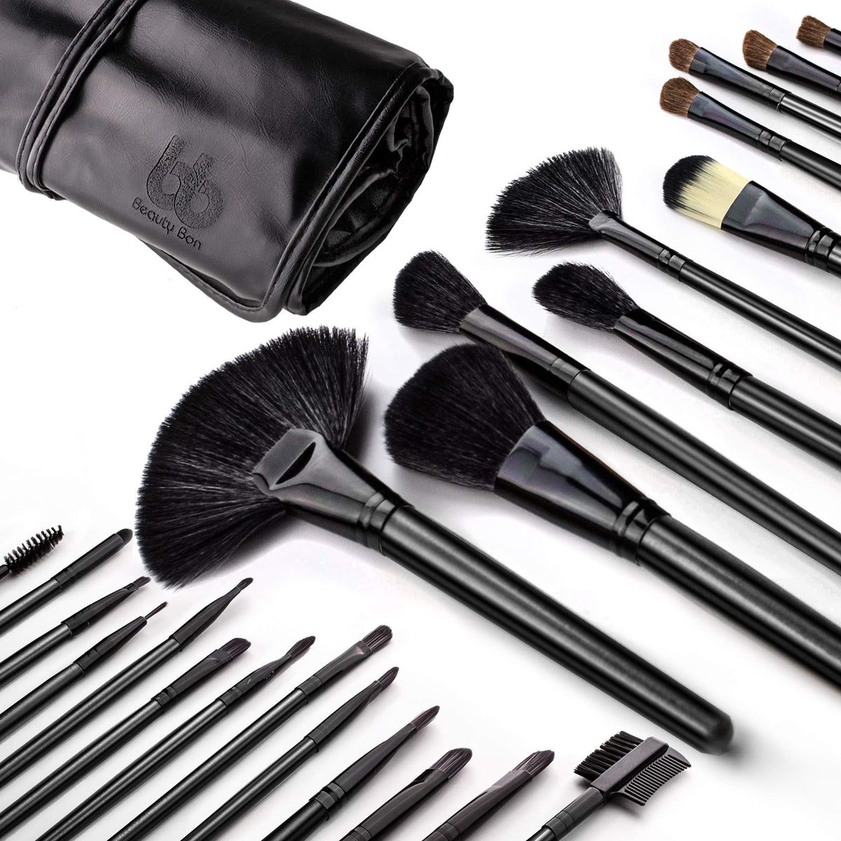 Beauty Bon 24-Piece Professional Makeup Brush Set - Face, Eyeshadow, Foundation & Organizer Case