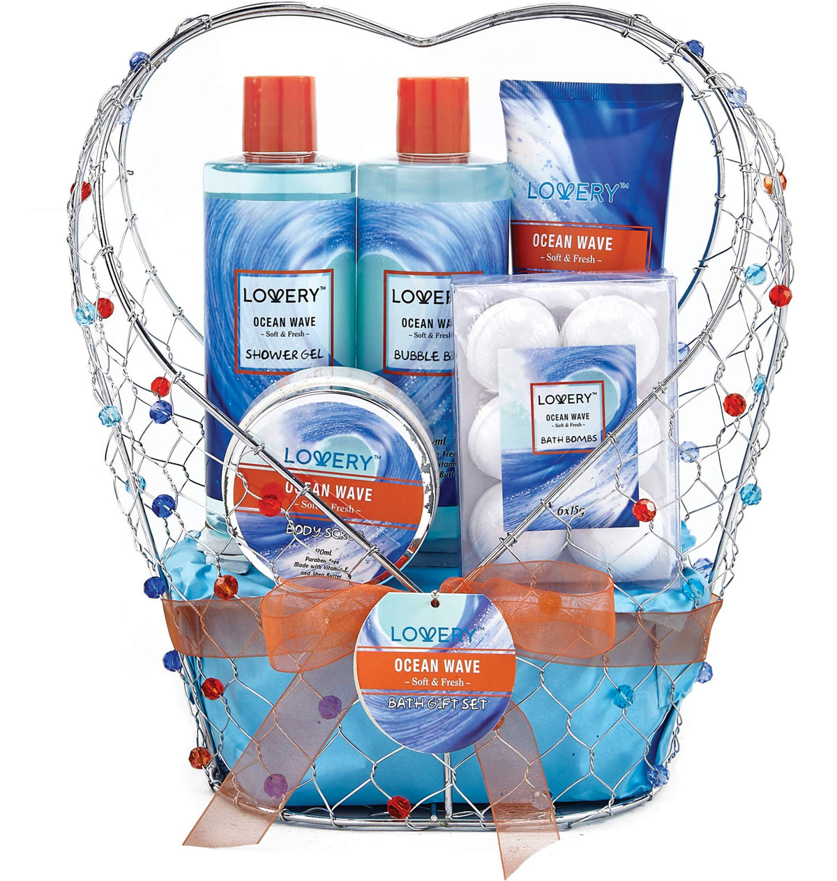 Lovery Ocean Wave Home Spa Gift Basket For Her - 11Pc Bath & Body Set With Lotions & Bath Bombs