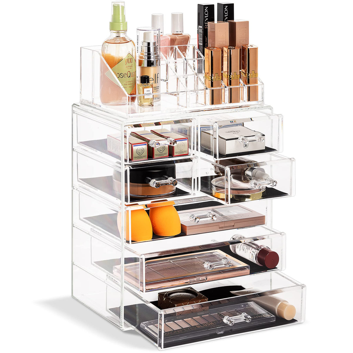 Sorbus Clear Acrylic Makeup Organizer With 3 Large & 4 Small Drawers For Vanity & Bathroom