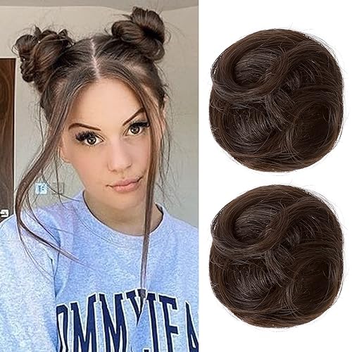 REECHO Mini Claw Clip Hair Bun Extensions, 2 PCS Wavy Dark Chocolate Brown Updo Accessories