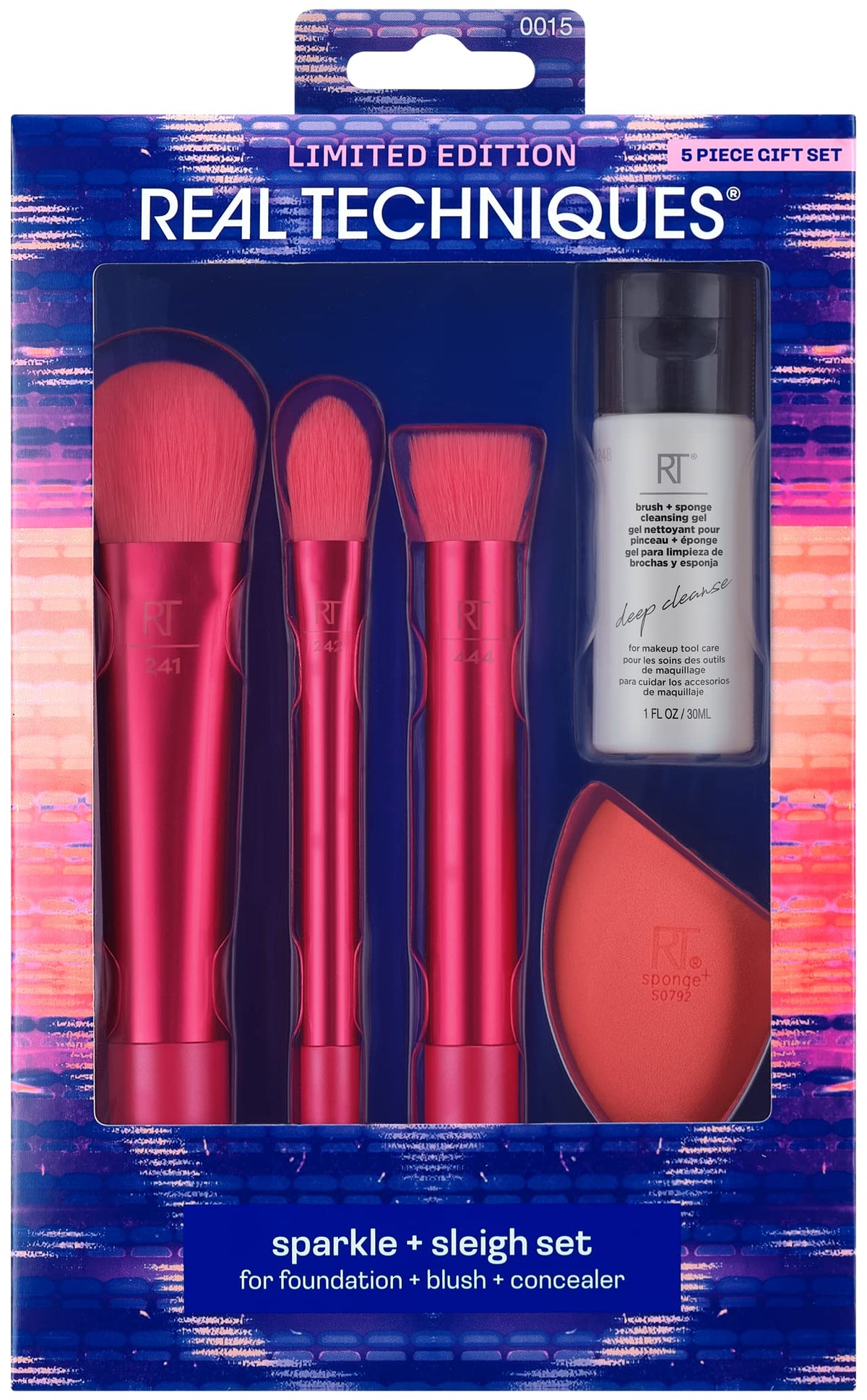 Real Techniques Sparkle + Sleigh 5-Piece Makeup Brush & Sponge Kit For Flawless Finish