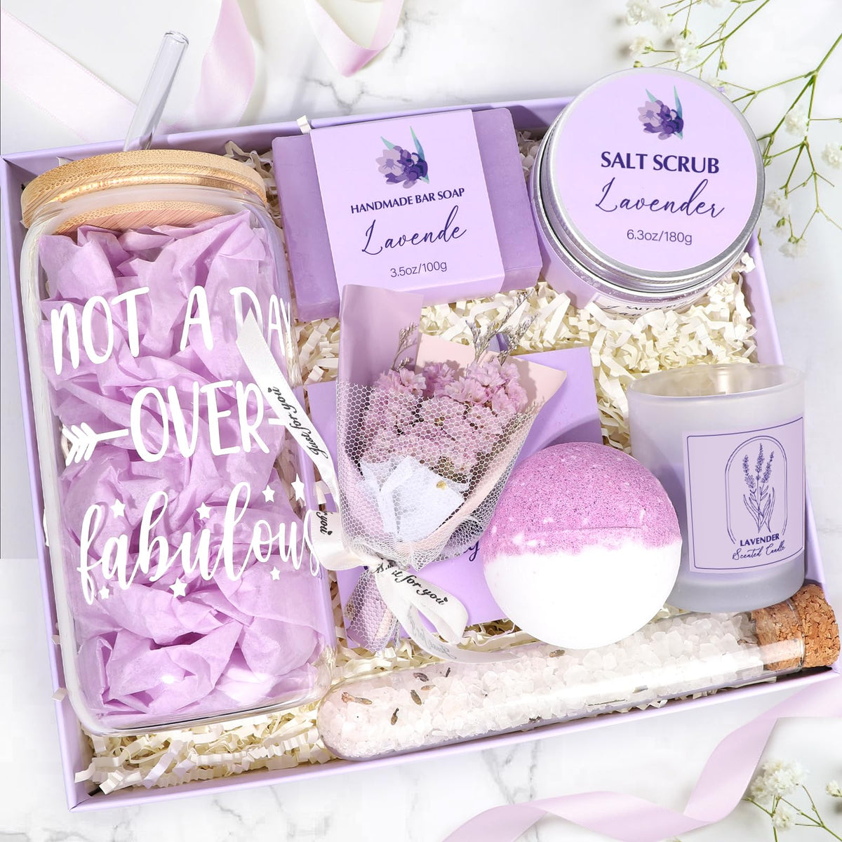 Frerdui Lavender Spa Gift Basket - Relaxing Self Care Set For Women, Birthday & Mother'S Day Gifts