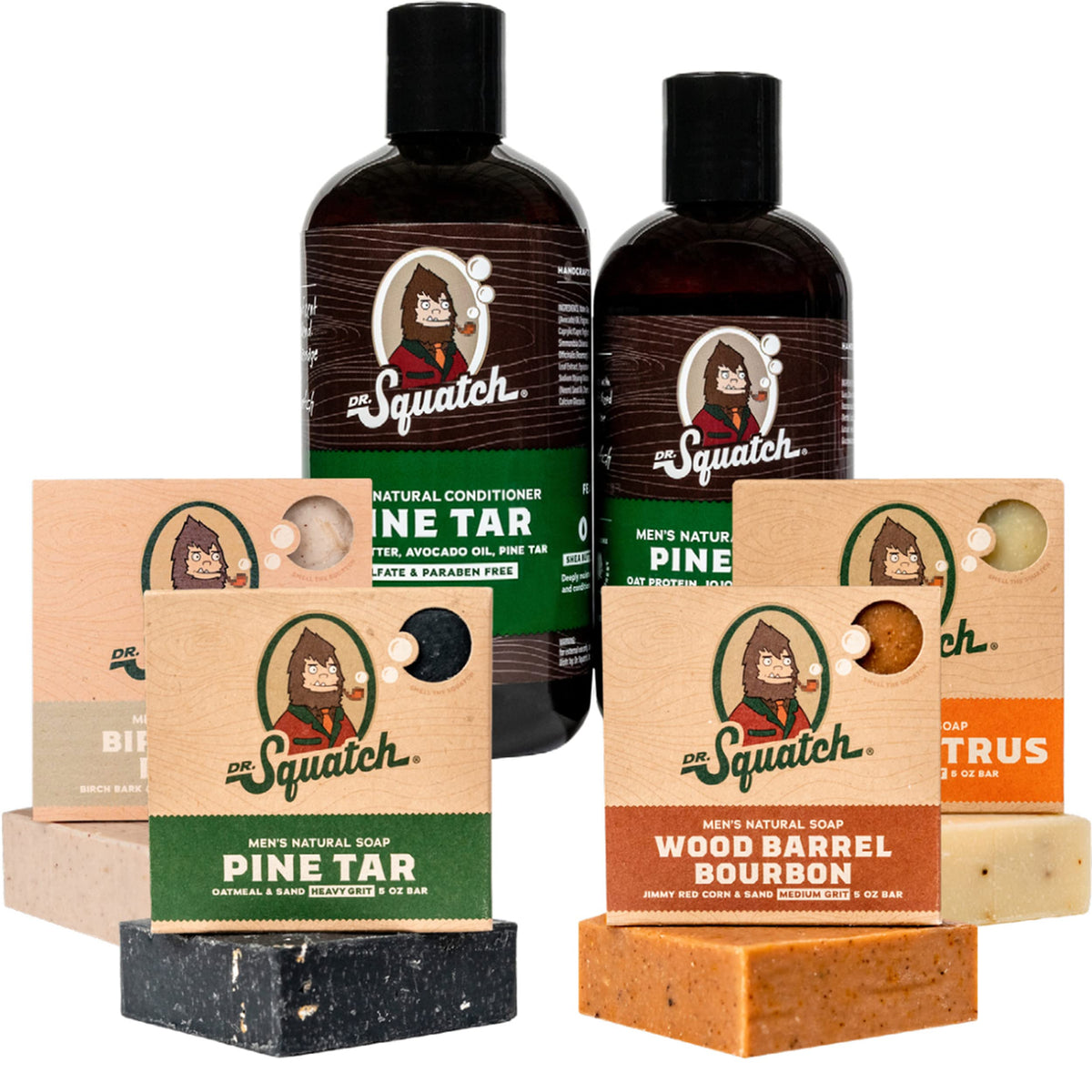 Dr. Squatch Men'S Natural Bar Soap Pack - Pine Tar, Bourbon, Birchwood, Cedar Citrus, 5 Bars