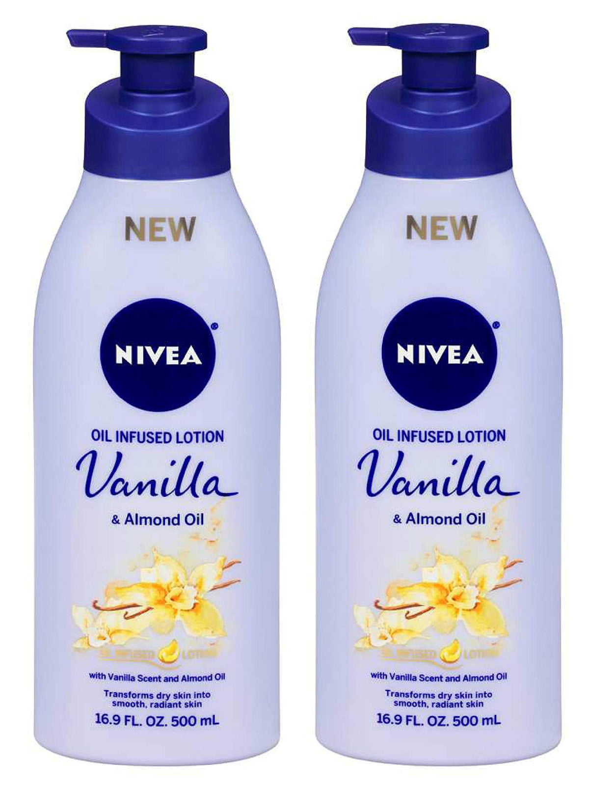 Nivea Oil-Infused Lotion, Vanilla/Almond, 16.9 Oz Pump - 2 Pack Moisturizer