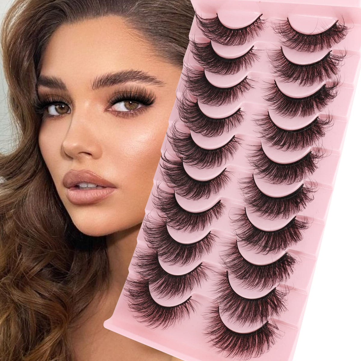 Milybest C-Anime Faux Mink Manga Lashes - 10 Pairs Natural Spiky Wispy False Eyelashes