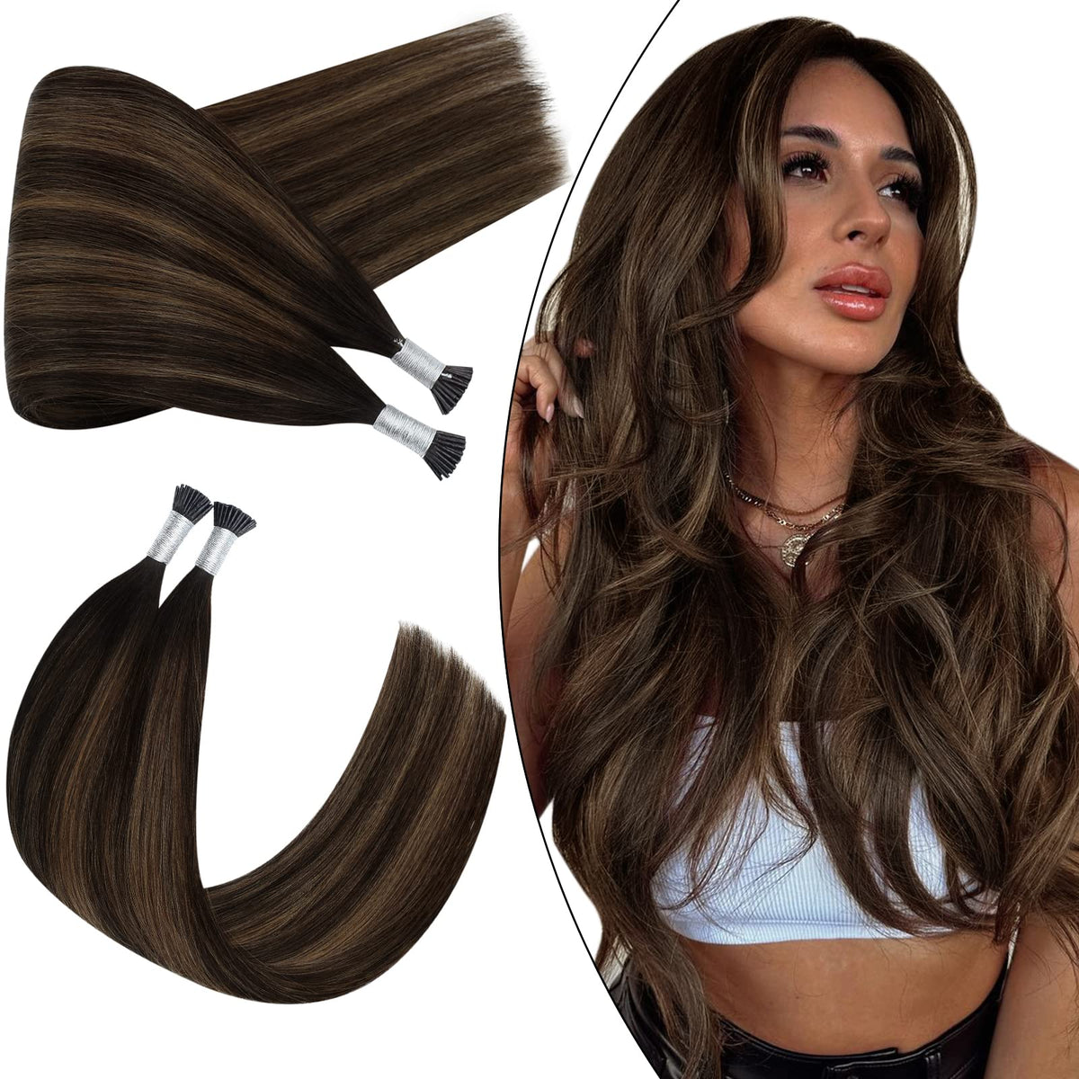 Ugeat 20&quot; I Tip Human Hair Extensions Balayage #2/6/2 Remy 40g Pre-Bond