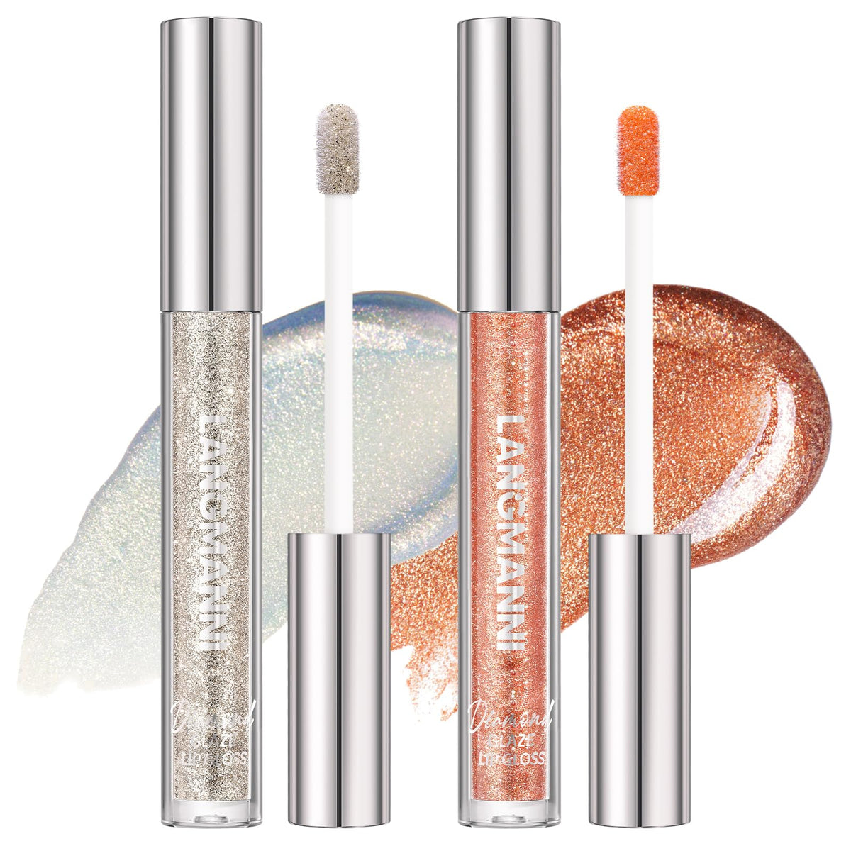 Langmanni Diamond Glitter Lip Gloss Set - 2 Colors, Long Lasting, Hydrating, Shimmer, 0.07