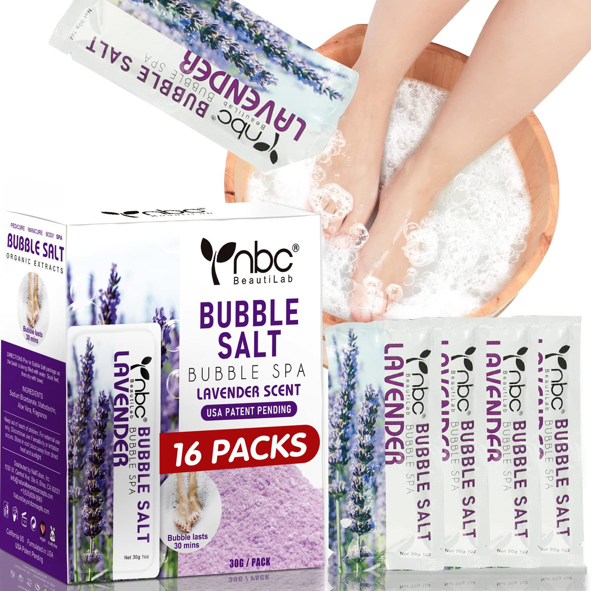 Nbc Beautilab Lavender Foot Soak - 16 Pack Pedicure Kit For Dry Cracked Feet & Odor Relief