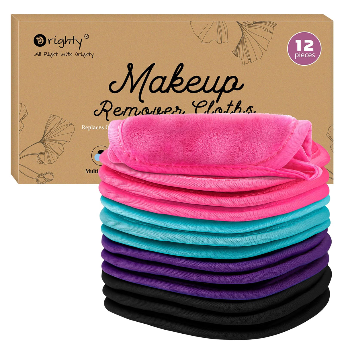 Orighty Makeup Remover Cloths - 12 Pack Reusable Flannel Face Cleansing Pads, 5X5 Inch