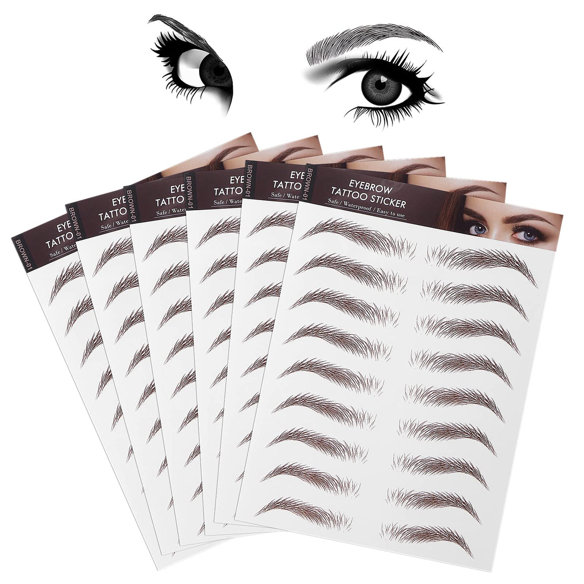 Molain 4D Brown Eyebrow Tattoos Stickers - 6 Waterproof Sheets For Eyebrow Grooming