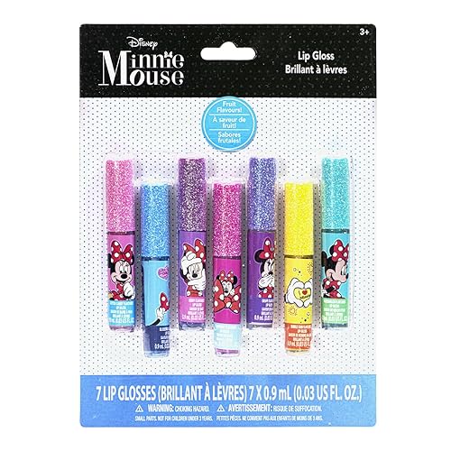 Disney Minnie Mouse Lip Gloss Set - 7 Piece First Makeup For Girls, Party Favors By Townley Girl