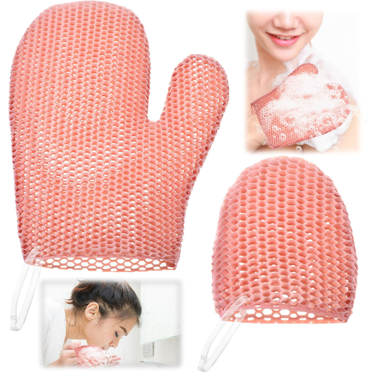 Karenhi Honeycomb Exfoliating Scrubber Set - Face & Body Spa Mitts, Quick Drying, Pink