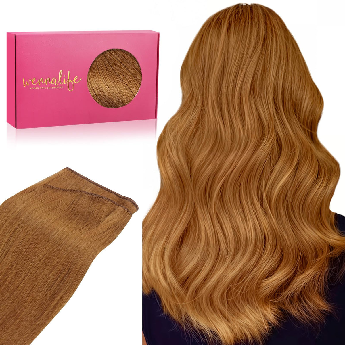 WENNALIFE 14 Inch Auburn Ginger Sew in Hair Extensions - Real Human Hair, 80g Machine Weft