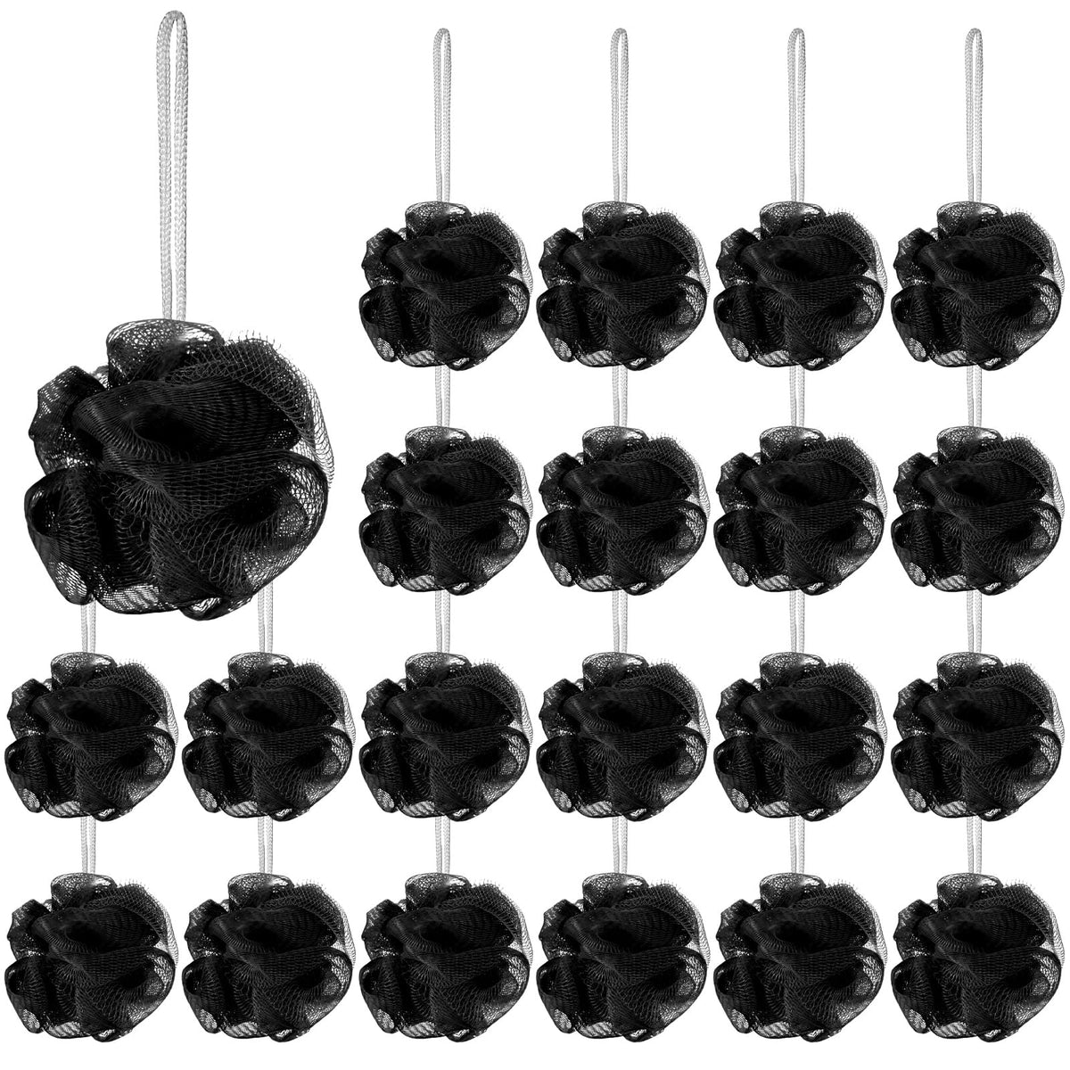 Shellwei 24 Pcs Black Loofah Sponge Set - Mini Shower Pouf For Exfoliating & Travel Use