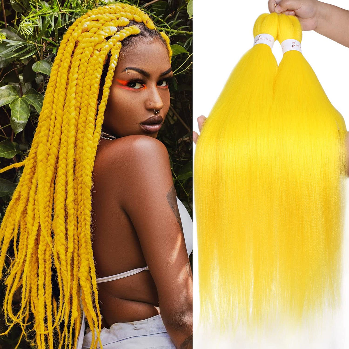 Leeven 26&quot; Yellow Braiding Hair - Pre-Stretched Extensions for Box Braids & Crochet (2 Pack)