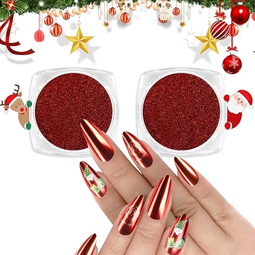 Allstarry Red Chrome Nail Powder - 2pcs Metallic Mirror Effect Glitter for Nail Art & Crafts