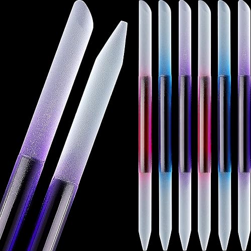 Maitys Glass Cuticle Pusher Set - 6 Double-Sided Crystal Nail Files in Pink, Blue, Purple