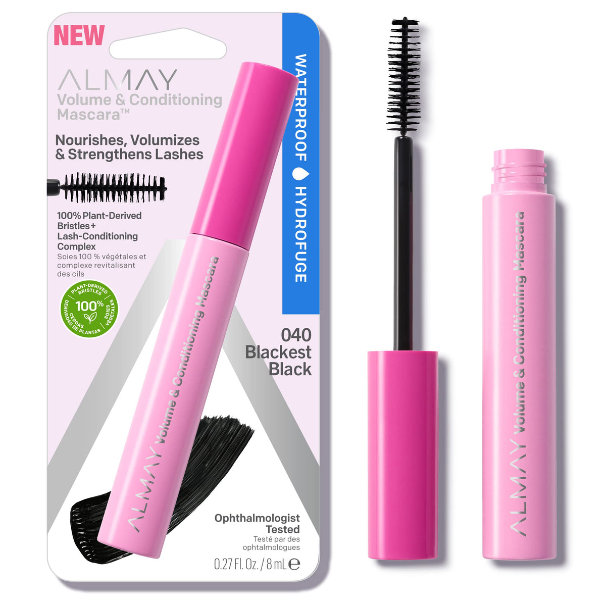 Almay Volume & Conditioning Waterproof Mascara, 40 Blackest Black, 0.27 Fl Oz