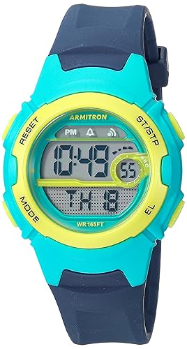 Armitron Sport Women'S Digital Chronograph Watch - Teal & Lime Green, Navy Blue Resin Strap