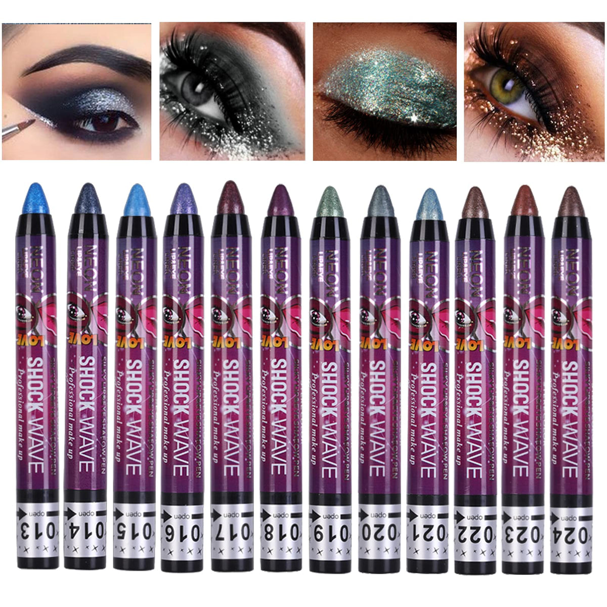 Meicoly 12 Pcs Shimmer Metallic Eyeshadow Crayon Set - Waterproof & Long Lasting, B Color