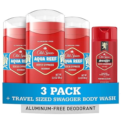 Old Spice Men'S Deodorant Aluminum-Free Aqua Reef & Swagger Body Wash Travel Set, 3 Pack