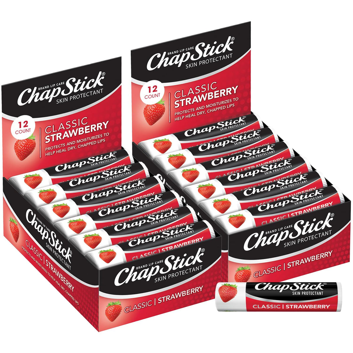 Chapstick Classic Strawberry Lip Balm, 24-Count Tinted Moisturizer, 0.15 Oz Each