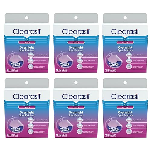 Clearasil Overnight Acne Spot Pimple Patches, 18 Count (Pack Of 6) - Fast Acting Treatment