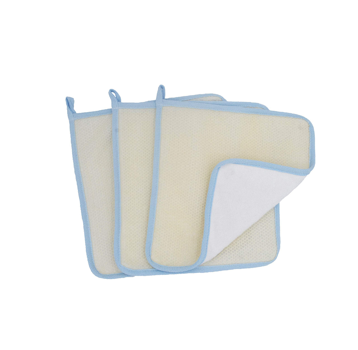 Bleu Bath Dual-Sided Exfoliating Skin Towel 3 Pack - Soft Cotton Terry Body Cloth Scrubber