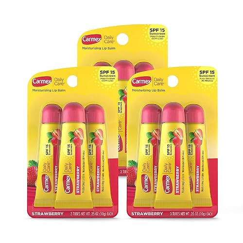 Carmex Strawberry Lip Balm With Spf 15 - Moisturizing Lip Balm Tubes, 0.35 Oz, 3 Count