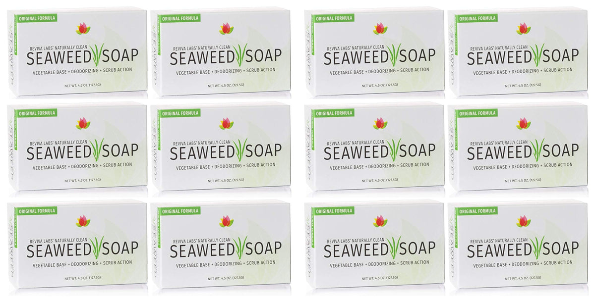 Reviva Labs Seaweed Soap 12 Pack - Organic Exfoliating Face & Body Scrub Bar, 4.5 Oz