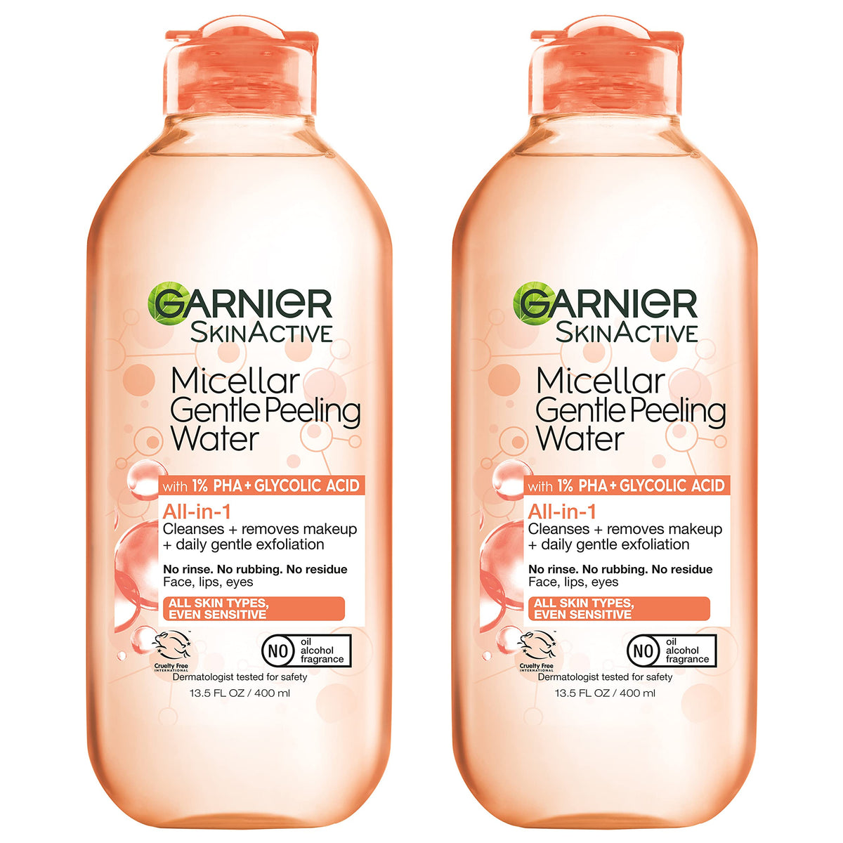 Garnier Skinactive Micellar Water 2 Pack - Gentle Peeling Exfoliant With Pha & Glycolic Acid