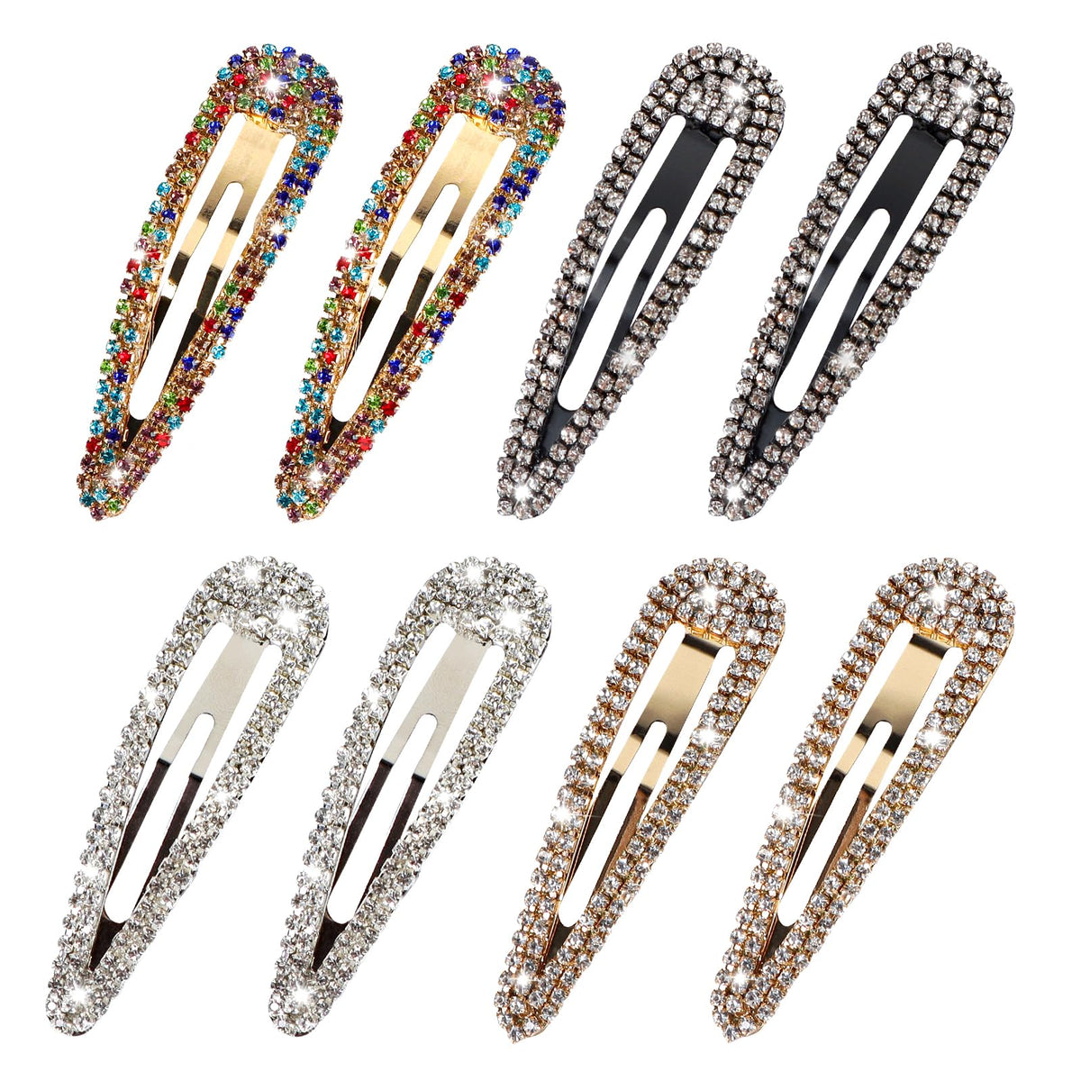 Losanji 8Pcs Rhinestone Hair Clips, Glittering Duckbill Hairpins For Women - Gold, Silver, Black