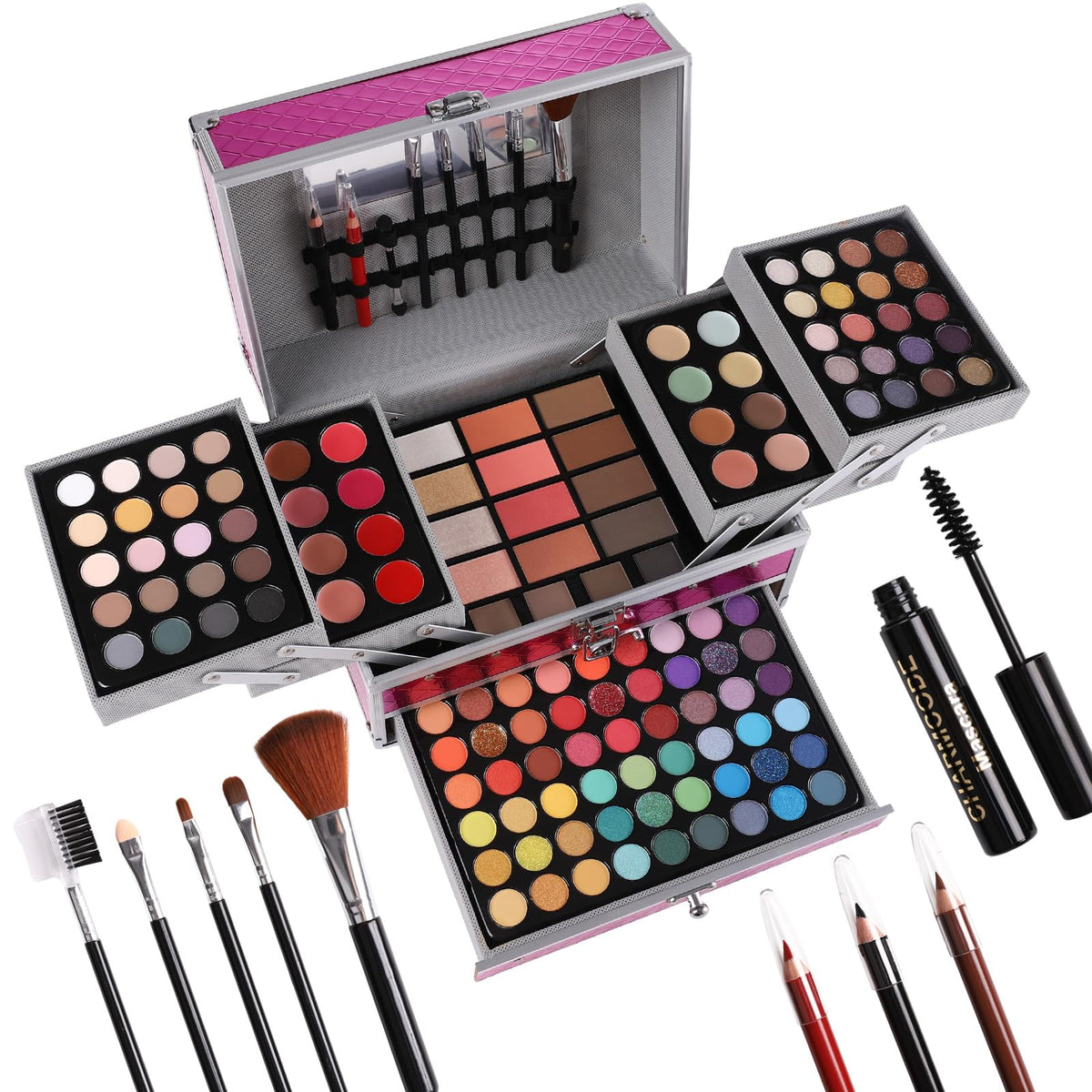 Charmcode All In One Makeup Gift Set For Women - Eyeshadow, Lipstick, Brushes, Cerise