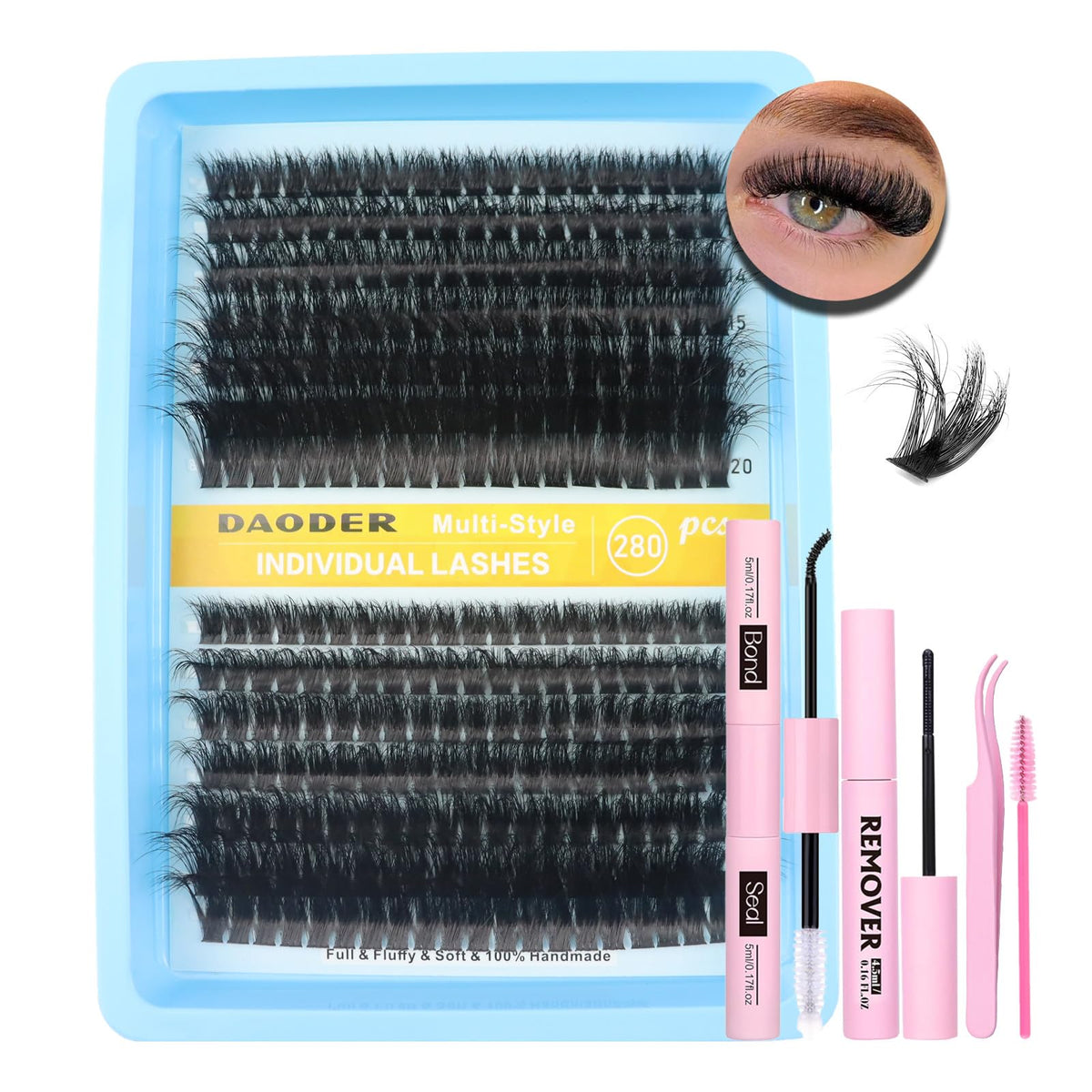 Daoder 80D Fluffy Eyelash Extension Kit - 10-20Mm Wispy Lash Clusters With Bond Seal & Rem