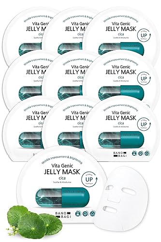 Banobagi Vita Genic Jelly Cica Face Masks - Moisturizing Sheet Mask With 11 Vitamins, 10 Count