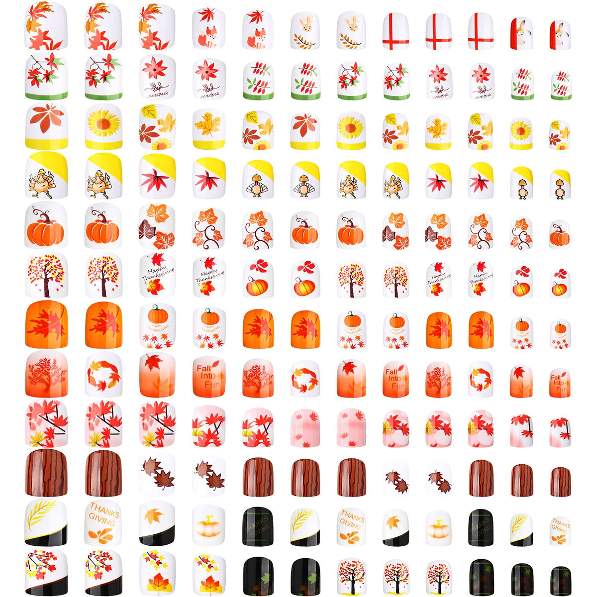 Maitys 288 Pieces Fall Thanksgiving Fake Nails - Glossy Acrylic Press-On Nail Tips, Maple Series