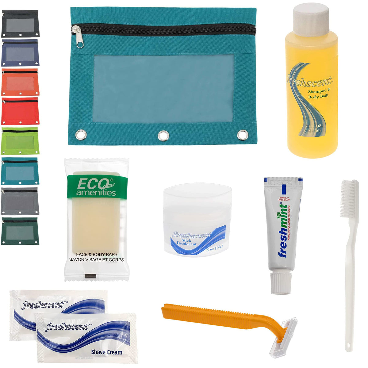 Moda West 24 Bulk Toiletry Kits For Men & Women In Pouch - Travel & Charity Essentials