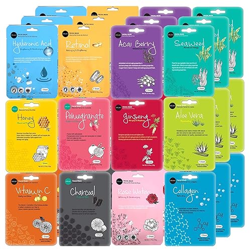 Celavi Face Mask Set - 36 K-Beauty Essence Sheet Masks, Moisturizing, 12 New Flavors