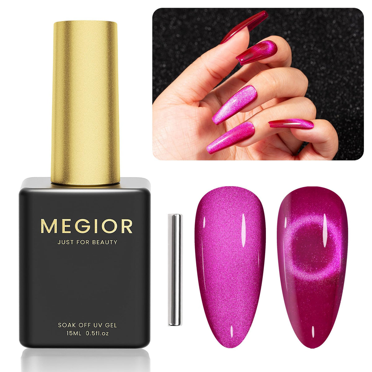 Megior Cat Eye Gel Nail Polish 15Ml - Dragon Fruit Holographic Magnetic Nail Art, 0.5 Oz