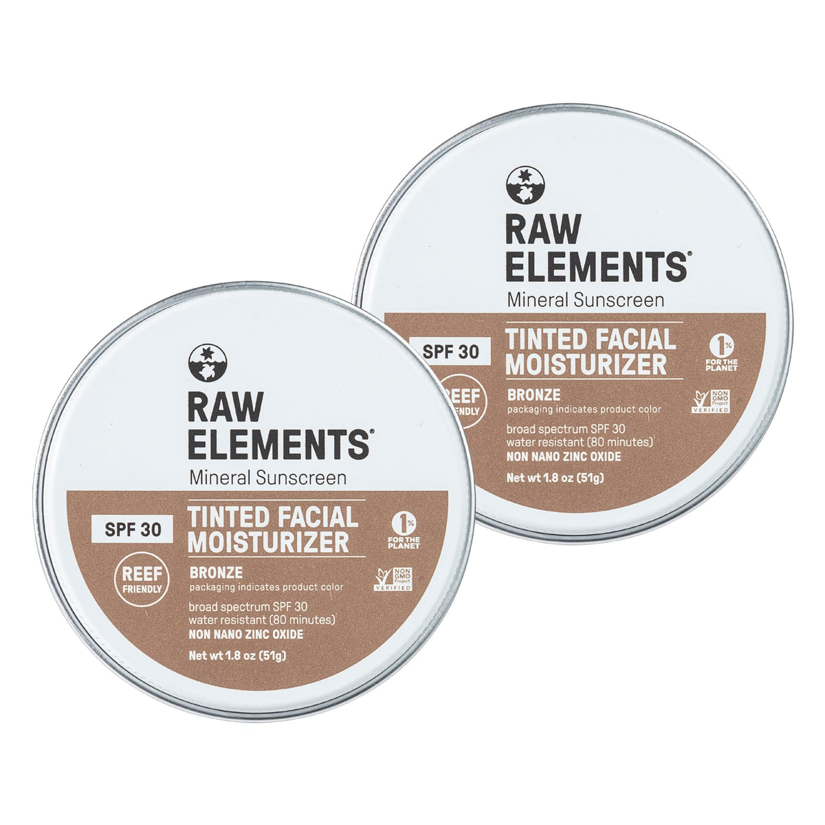 Raw Elements Spf 30 Tinted Face Cream, Non-Toxic Mineral Sunscreen, Bronze, 1.8 Oz, Pack Of 