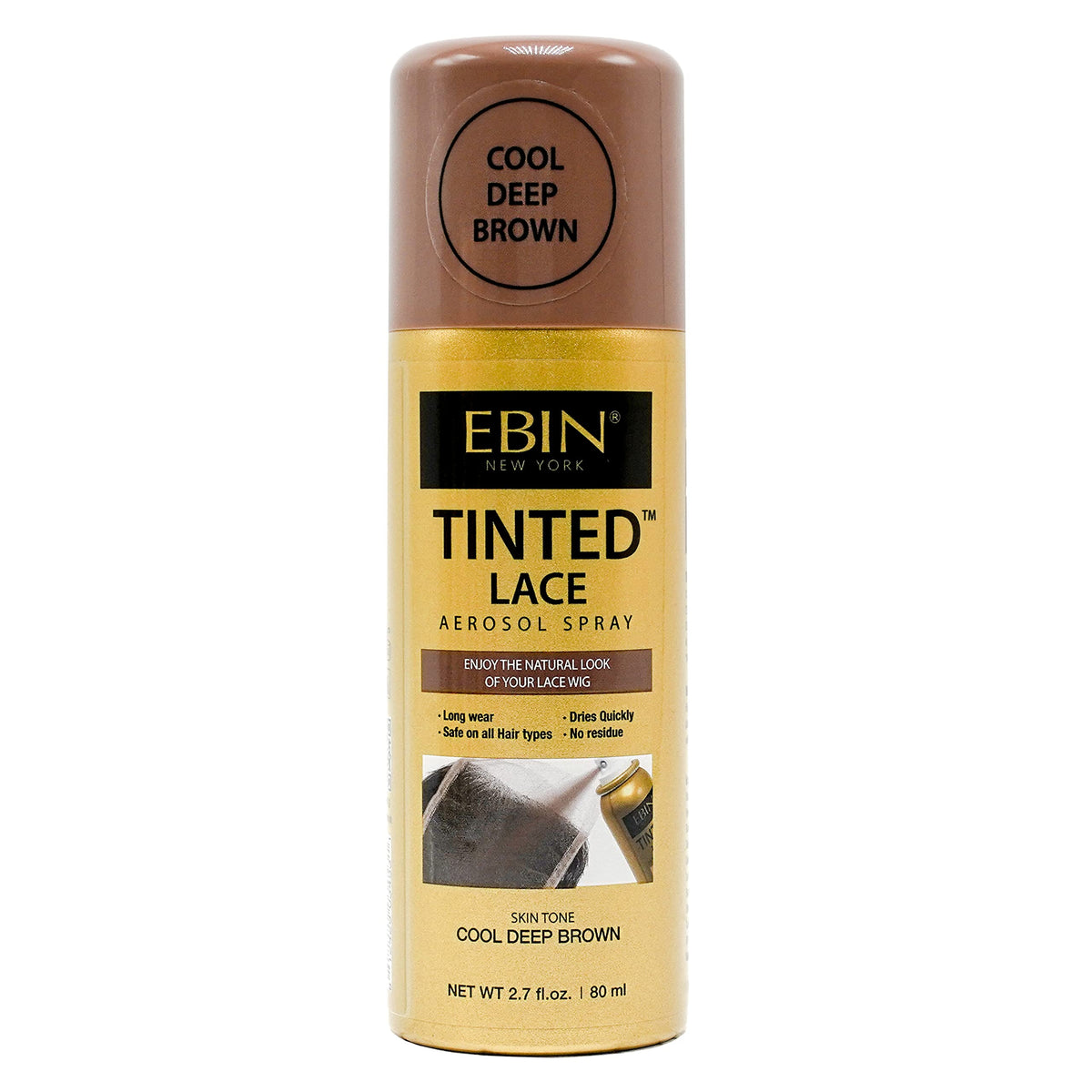 EBIN NEW YORK Tinted Lace Spray - Cool Deep Brown, 2.7oz, Quick Dry, Water Resistant, Natural Look