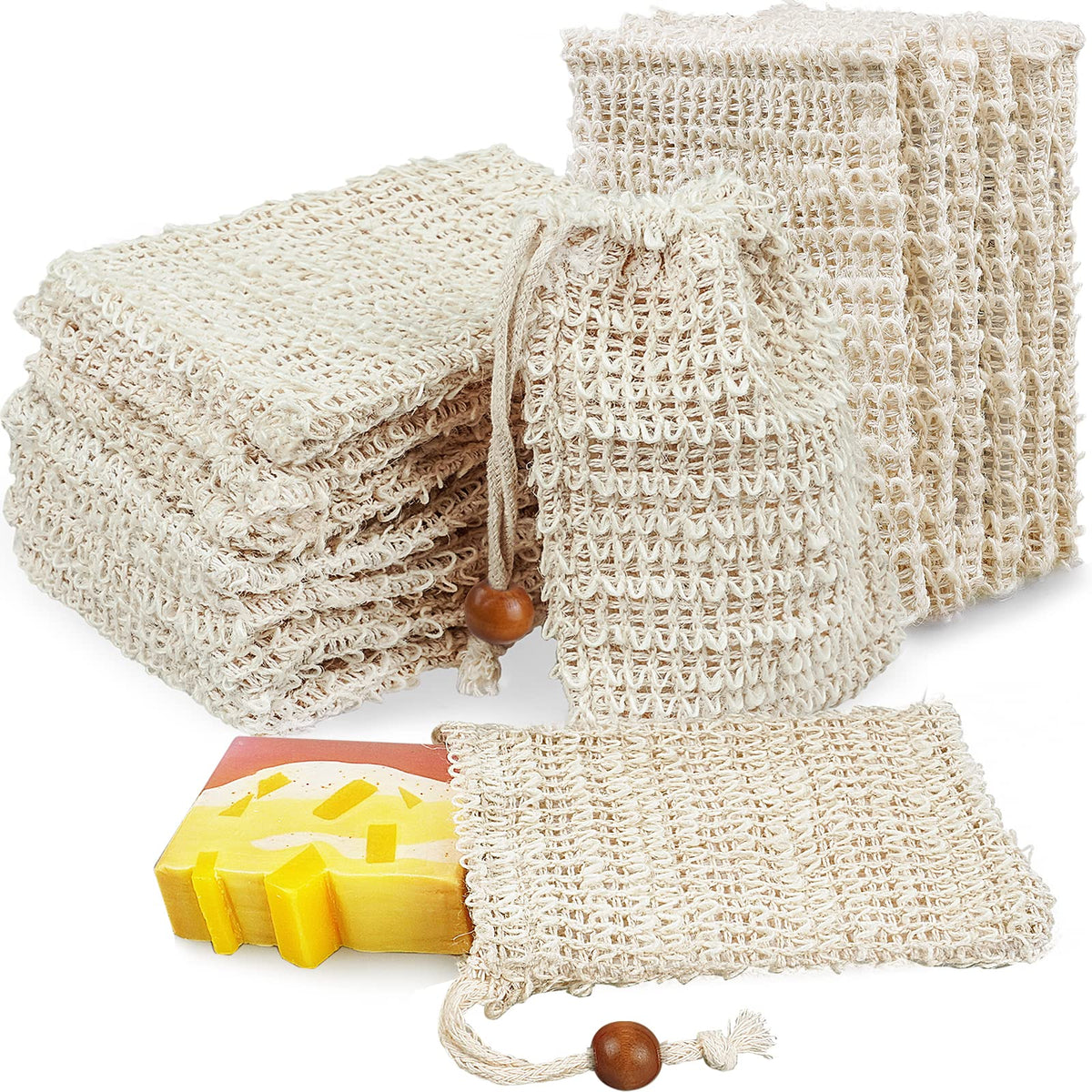 Ycolama 50 Pack Soap Bags - Natural Sisal Exfoliating Pouches For Shower Scrubbing And Massaging