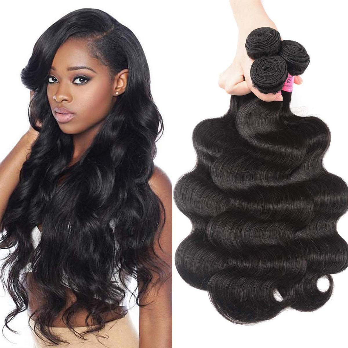 UNICE Malaysian Body Wave 3 Bundles 100% Virgin Human Hair Extensions 20 22 24 Inch Natural Color