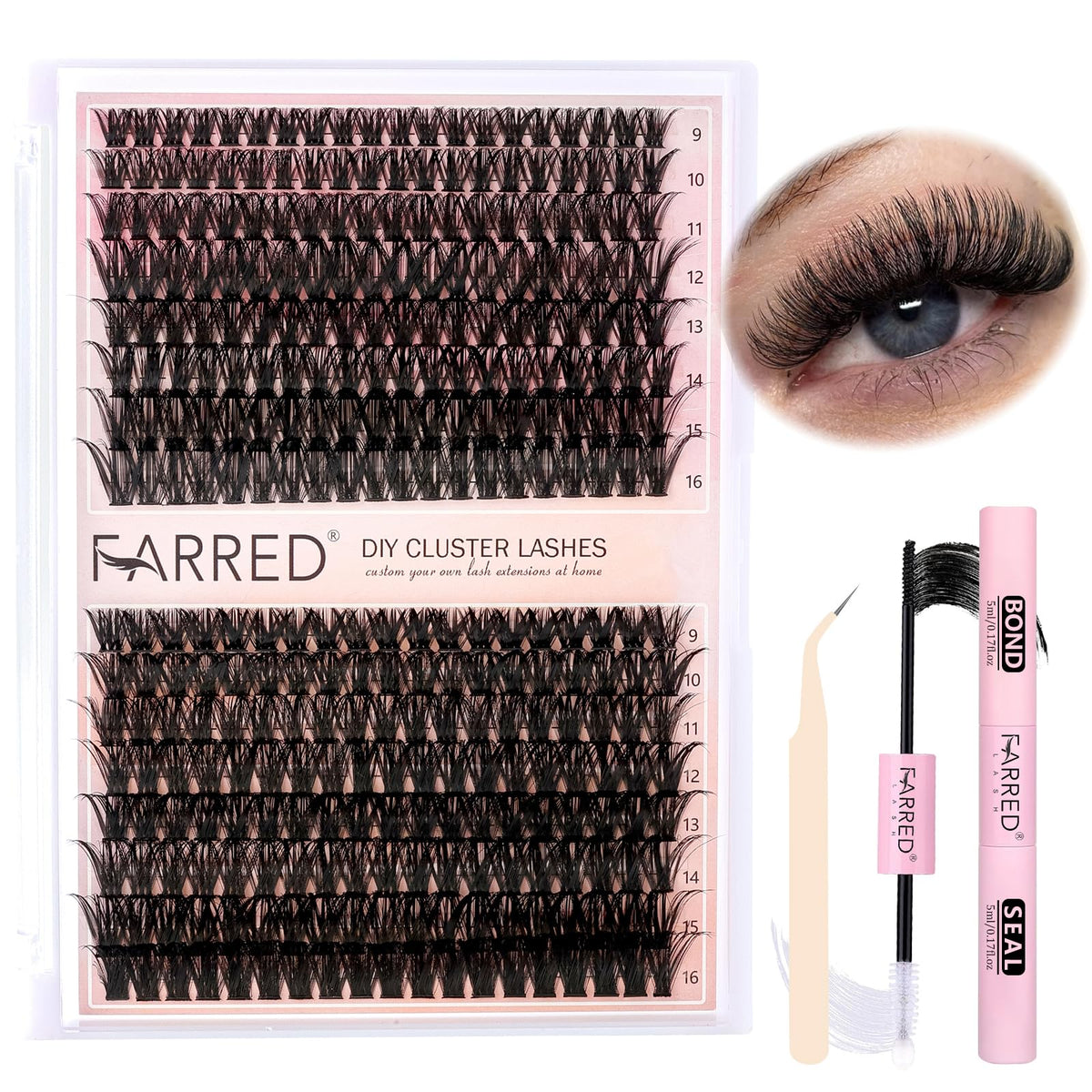 Farred Lash Clusters Kit - 312Pcs Wispy Silk Individual Lashes With Bond & Seal, Diy Waterproof