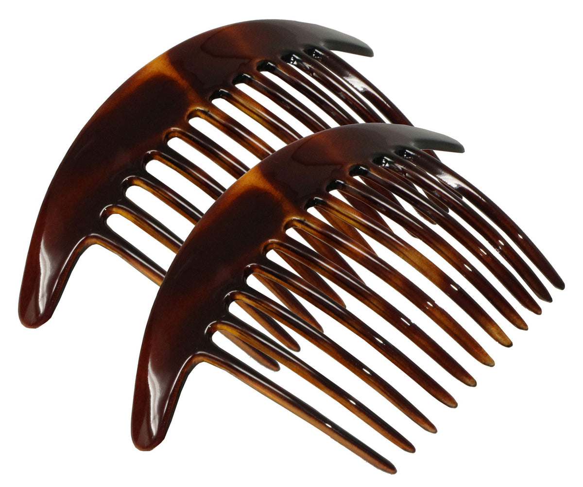 Parcelona Tortoise Shell Brown Celluloid Hair Combs Set Of 2 - 5&quot; French Tapered Edge