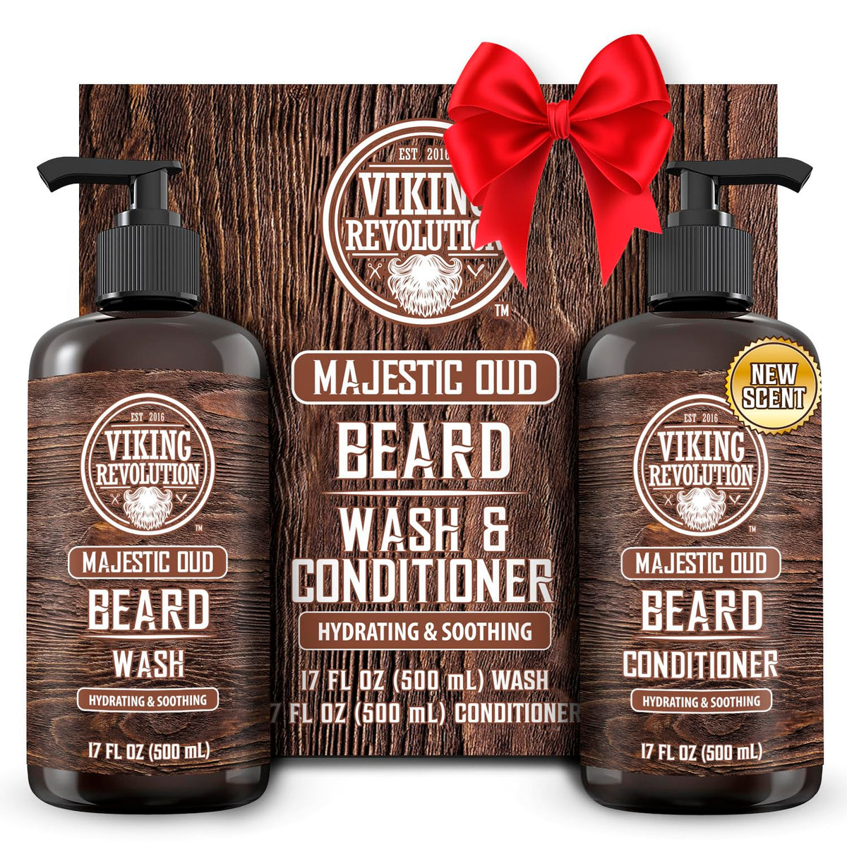 Viking Revolution Beard Wash & Conditioner Set - Argan & Jojoba Oil, 17Oz, Majestic Oud